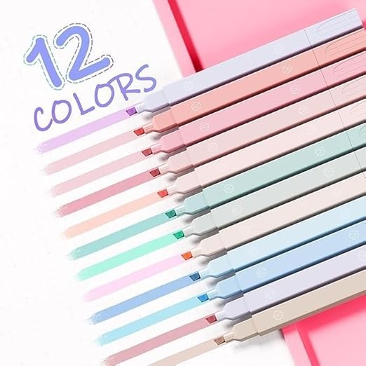 Aesthetic Cute Highlighters, Pastel Highlighters and Pens, No-Bleed School Supplies and Office Journal DIY Home - Dual Tip Multicolour