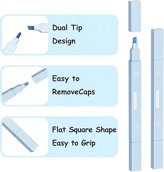 Aesthetic Cute Highlighters, Pastel Highlighters and Pens, No-Bleed School Supplies and Office Journal DIY Home - Dual Tip Multicolour