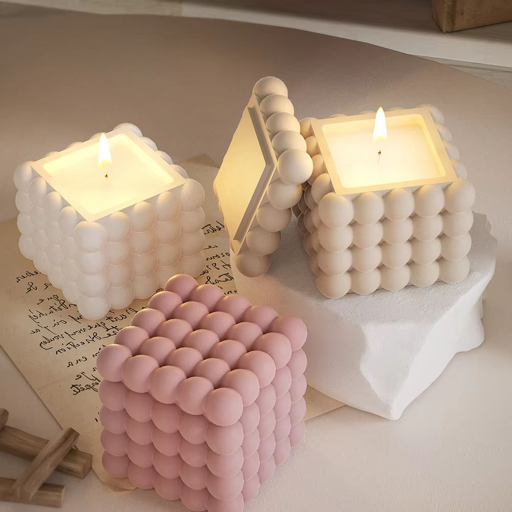 Custom Homemade Bubble Cube Candle Jar (Mix Color)