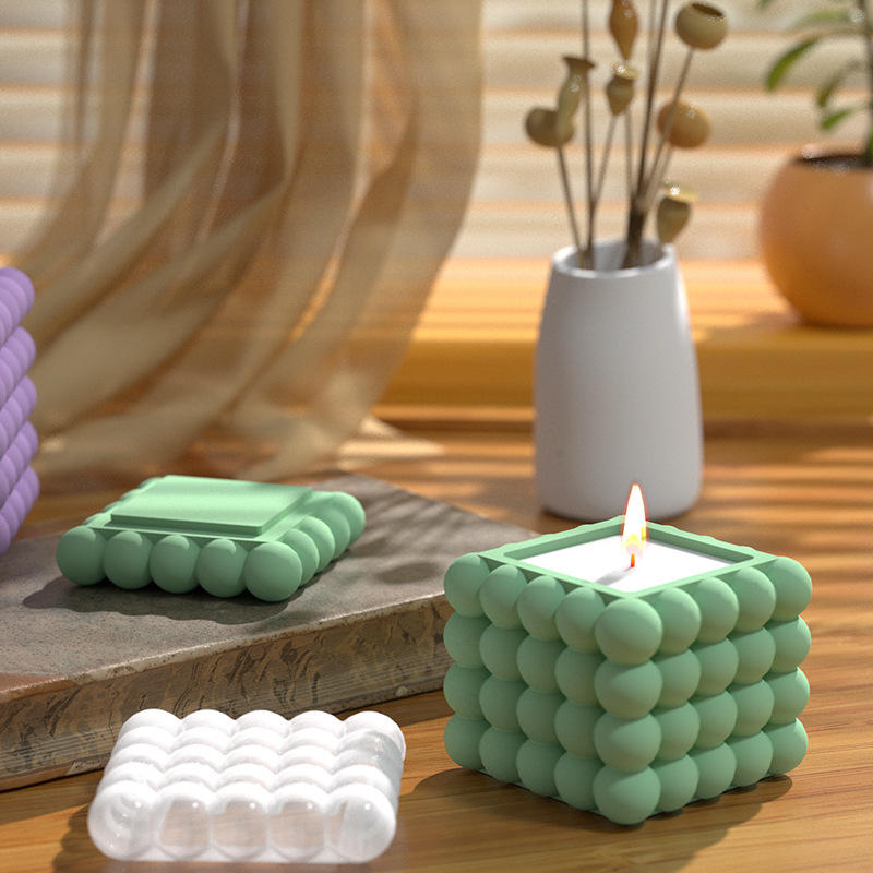 Custom Homemade Bubble Cube Candle Jar (Mix Color)