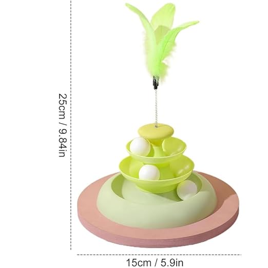 Tower Toy For Cats and Kittens With Spring feather & balls | Interactive Toy | Colour May Vary