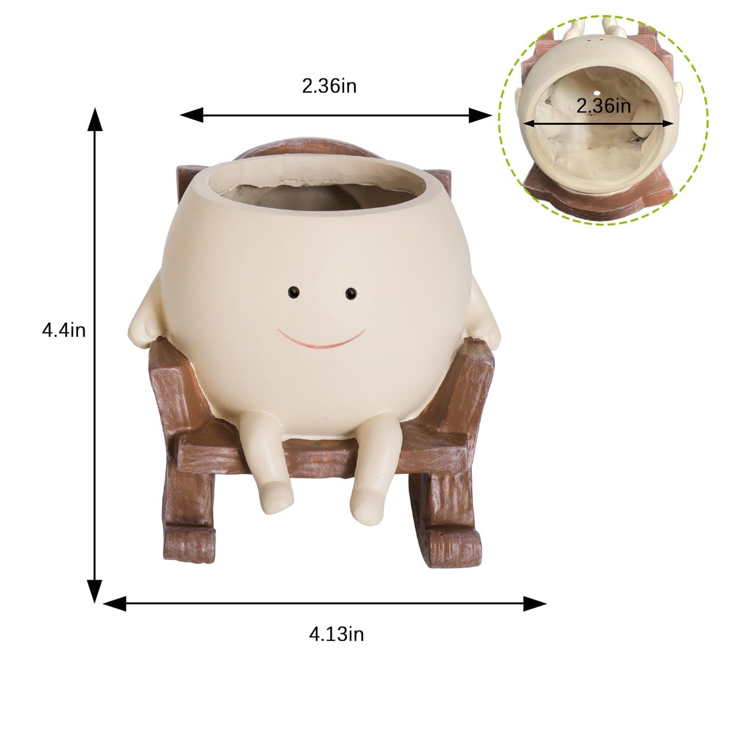 Smily Face Planter Pot for Indoor/Outdoor | Rocking Chair with Drainage Hole, Beige