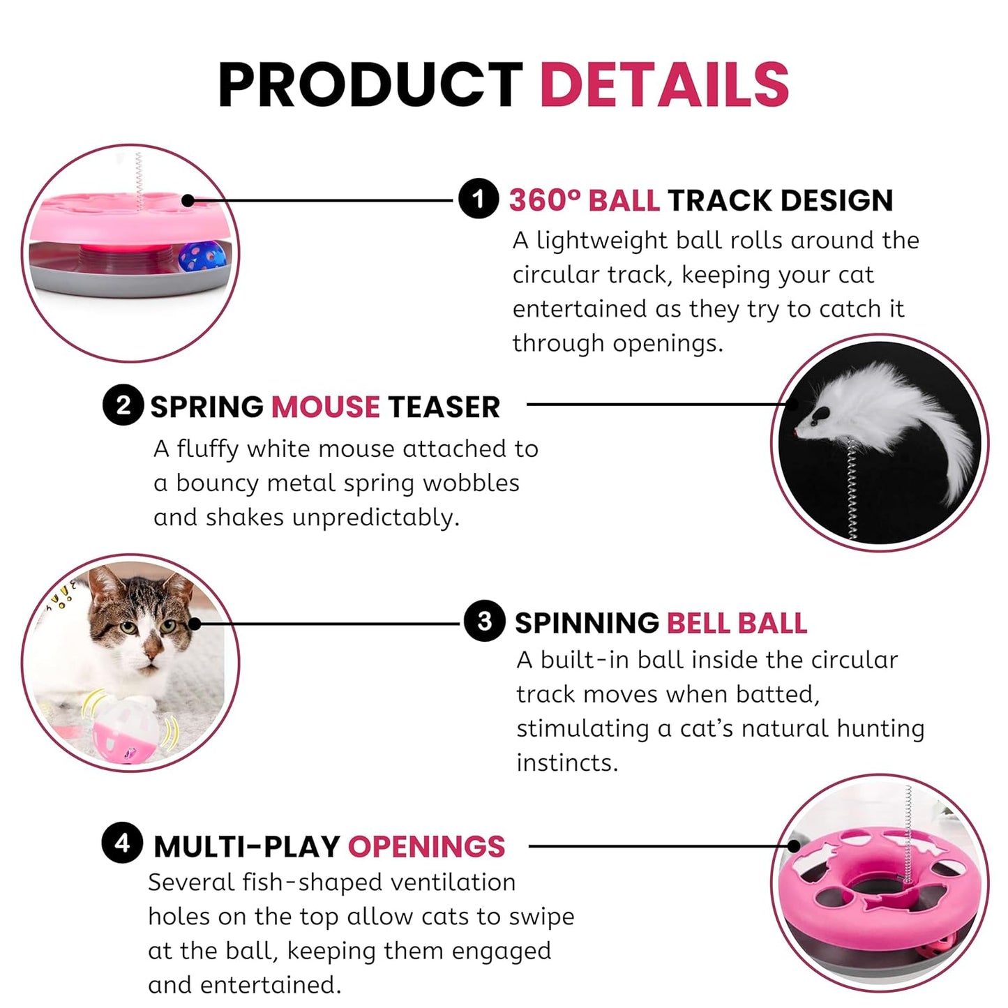 Cat Happy Circle with Ball Bell and Feather Mouse Attached for Cats and Kittens (Color May Vary) | Interactive Fun Toy for Exercise and Physical Health of Cats & Kittens