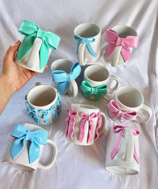 Bowtied Coffee Mug, Pinterest Ceramic Coffee Mugs, Tea Cups | Birthday Gift | Bow Mug | 250ml