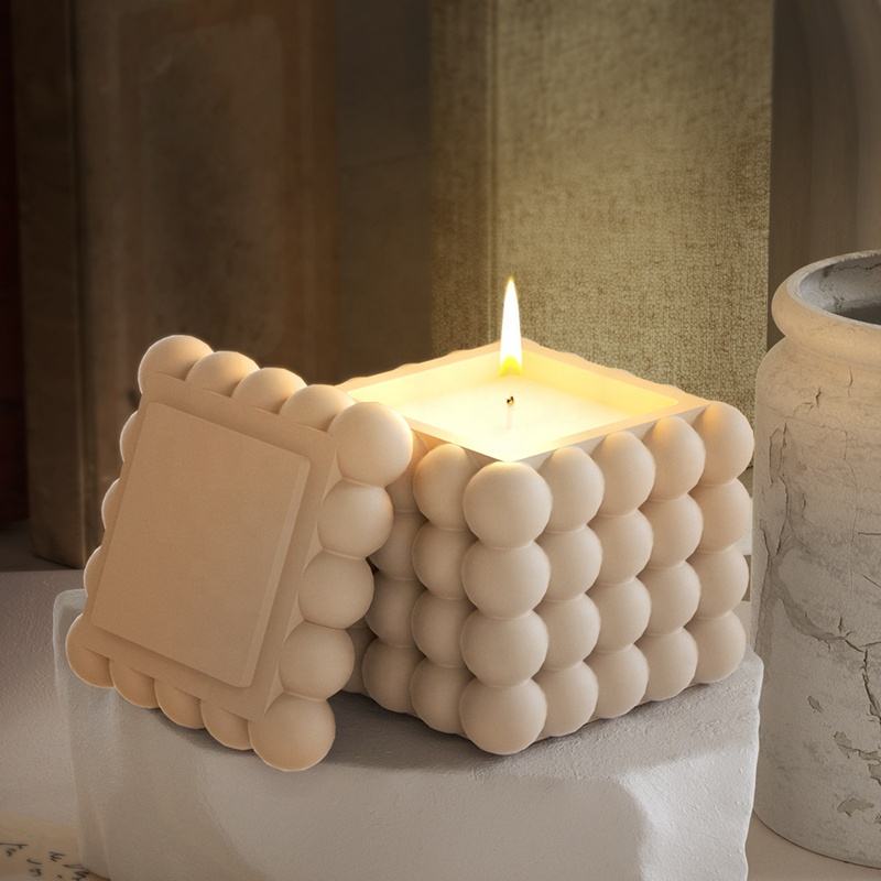 Custom Homemade Bubble Cube Candle Jar (Mix Color)