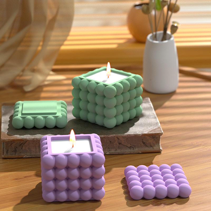 Custom Homemade Bubble Cube Candle Jar (Mix Color)