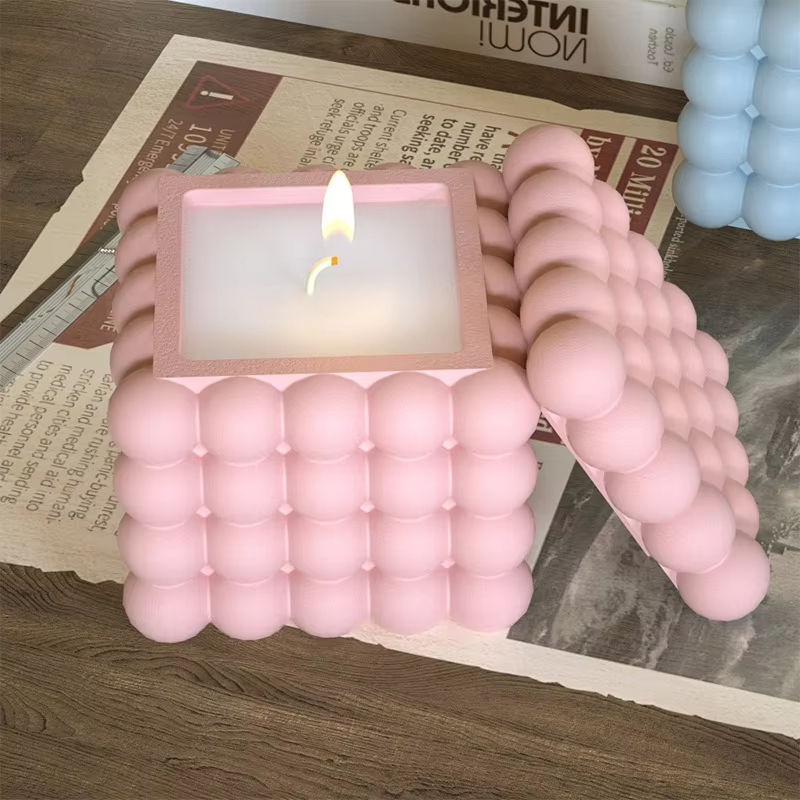 Custom Homemade Bubble Cube Candle Jar (Mix Color)