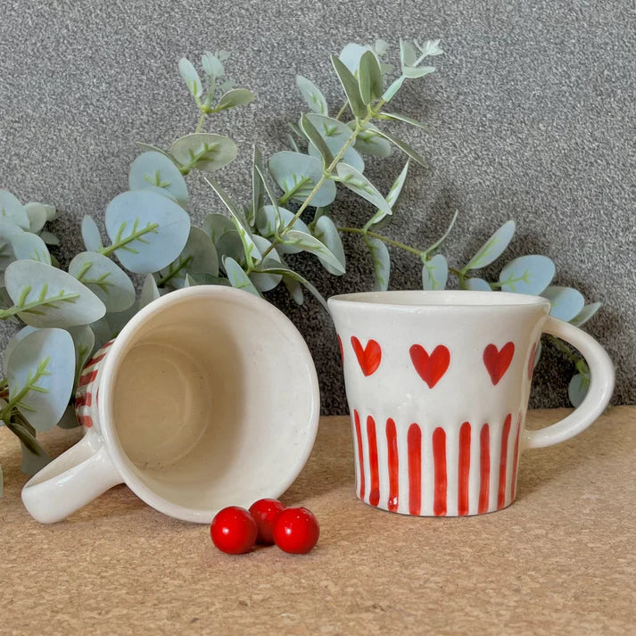 White & Red Printed Ceramic Glossy Mug 240ml