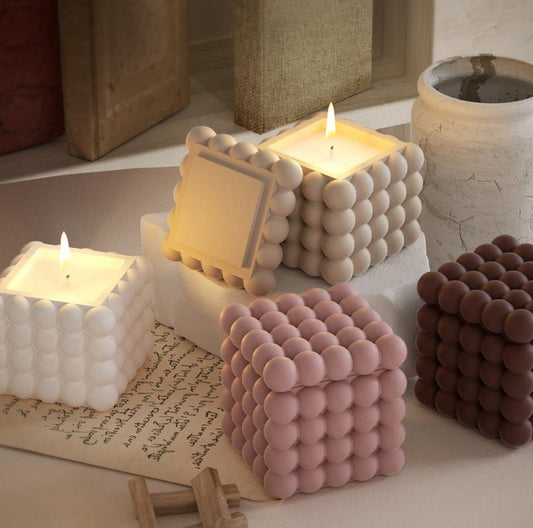 Custom Homemade Bubble Cube Candle Jar (Mix Color)