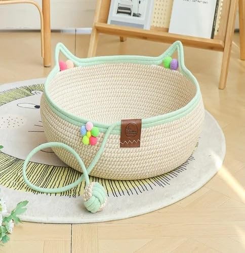 Hand Woven Cat Bed with Natural Cradle Scratcher | Premium Fabric| Ideal for Sleeping and Scratching |