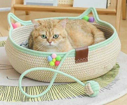 Hand Woven Cat Bed with Natural Cradle Scratcher | Premium Fabric| Ideal for Sleeping and Scratching |