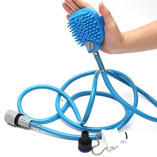 Pet Bathing Adjustable Tool Massager Shower Sprayers with Brush & Scrubber in-One| 3 in 1 Multi-Functional Handheld Tool|Shower Bath Tub & Outdoor Garden Hose Compatible| Great for Cleaning, Washing for Dog or Cat Grooming