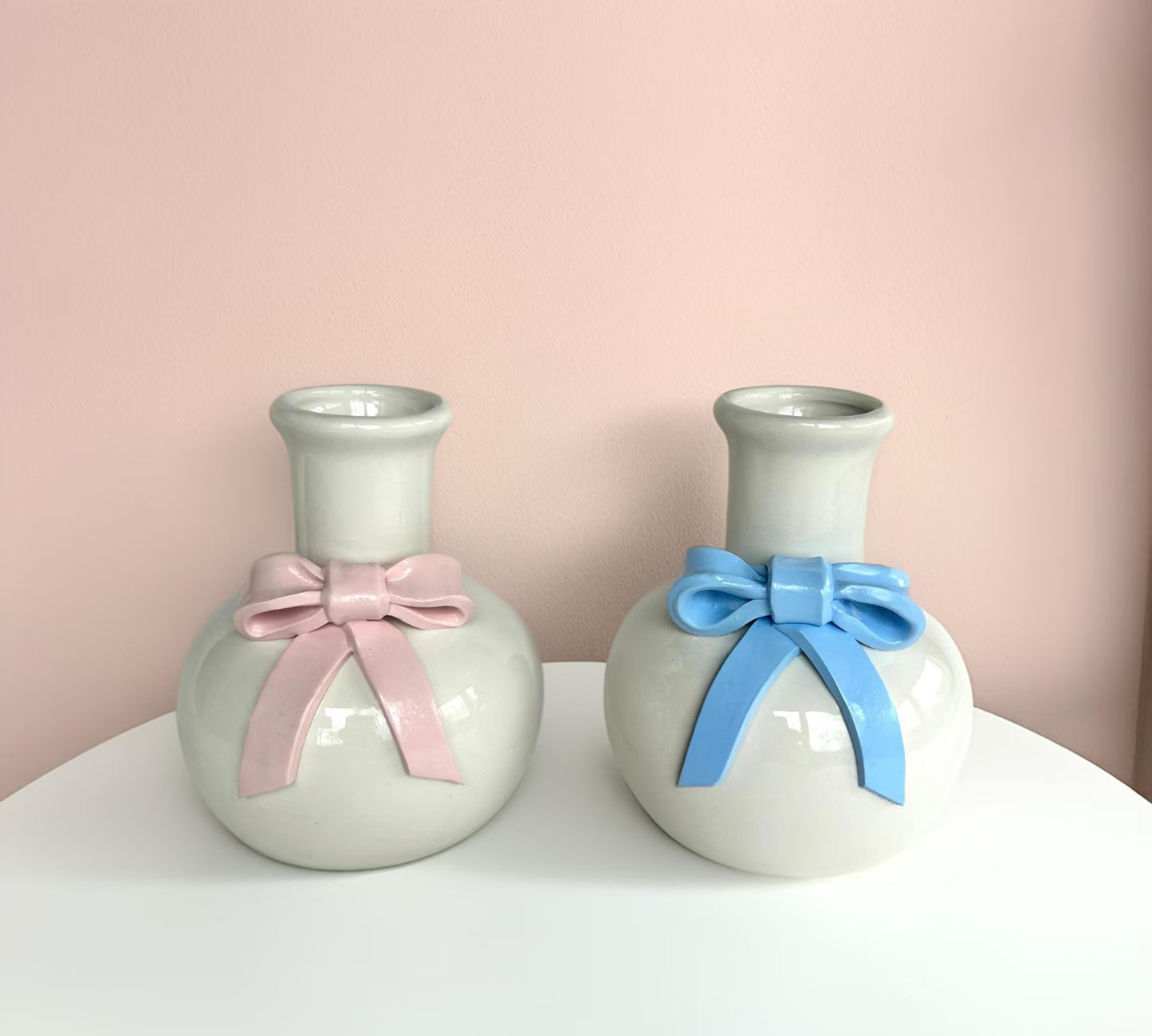 Ceramic Bow Mini Vase – Baby Shower & Gender Reveal Decor | Pink & Blue Gift Pot