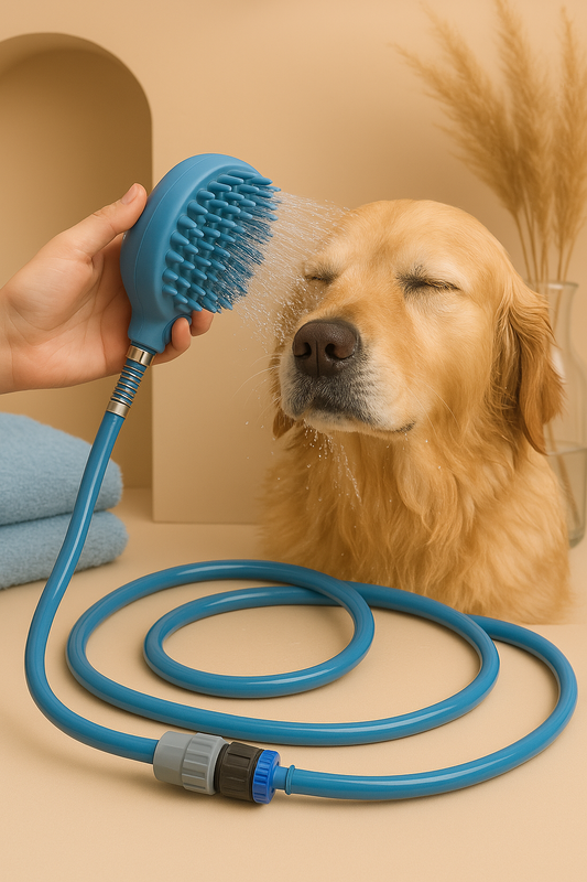 Pet Bathing Adjustable Tool Massager Shower Sprayers with Brush & Scrubber in-One| 3 in 1 Multi-Functional Handheld Tool|Shower Bath Tub & Outdoor Garden Hose Compatible| Great for Cleaning, Washing for Dog or Cat Grooming
